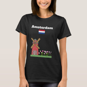 Amsterdam trip souvenir Windmill and tulips Dutch T-Shirt