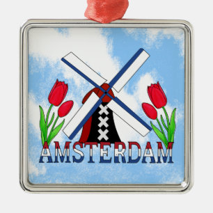 Amsterdam Tulips And windmill Netherlands Ornament