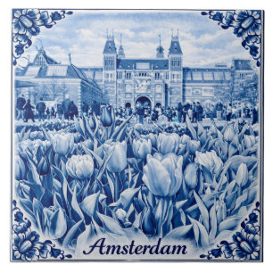 Amsterdam tulips Delft Blue style tile