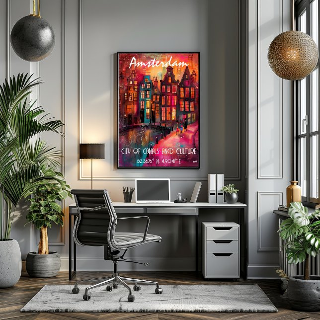 Amsterdam Vibrant Canal Cityscape Illustration Poster (Creator Uploaded)