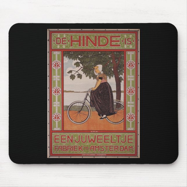 Amsterdam Vintage Bicycle Poster Art Mouse Mat (Front)