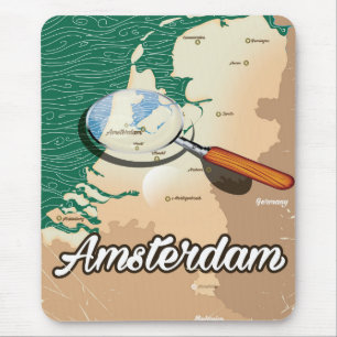 Amsterdam vintage map vacation poster mouse mat