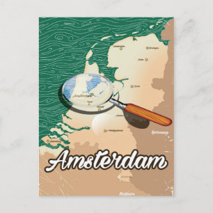 Amsterdam vintage map vacation poster postcard