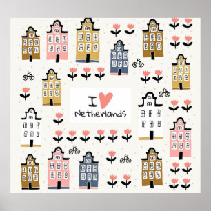 Amsterdam Vintage: Traditional City Illustration Poster