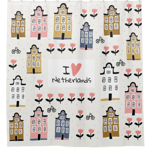 Amsterdam Vintage: Traditional City Illustration Shower Curtain (Front)