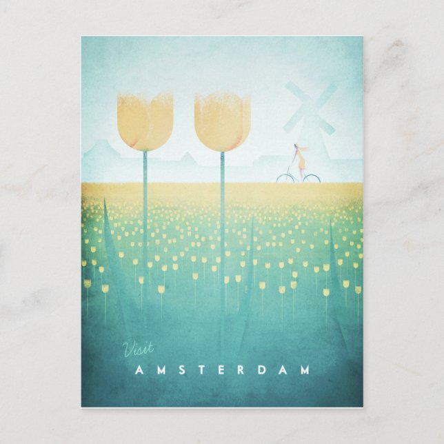 Amsterdam Vintage Travel Poster - Art Postcard (Front)