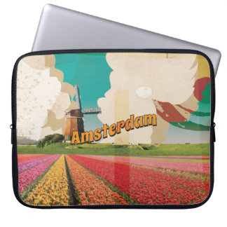 Amsterdam Vintage Travel Poster Laptop Sleeve