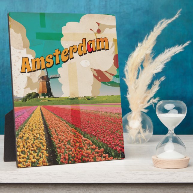 Amsterdam Vintage Travel Poster Plaque (Side)