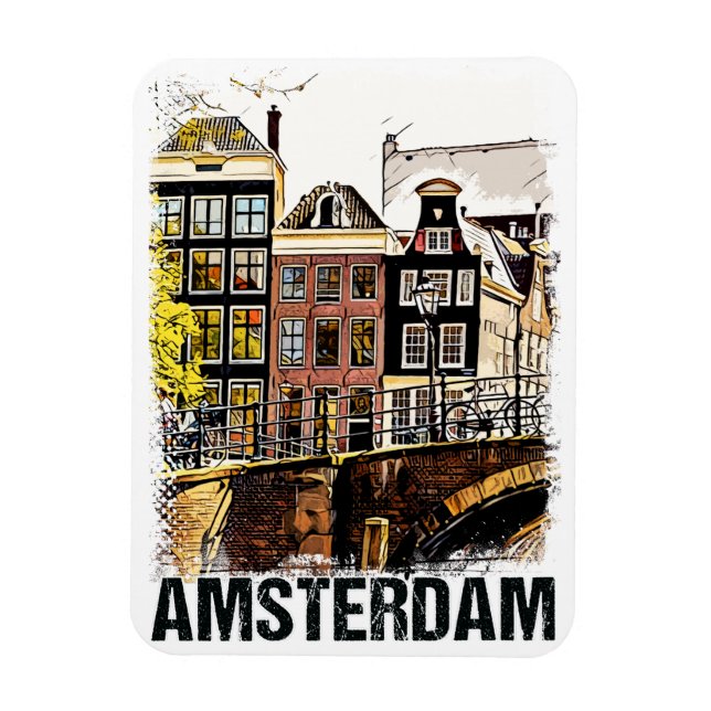 Amsterdam Vintage Travel Poster Retro Art Style Magnet (Vertical)