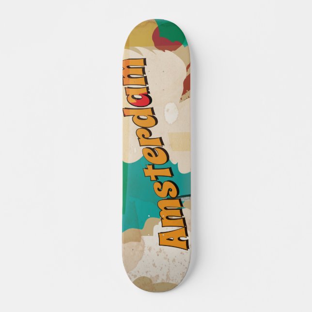 Amsterdam Vintage Travel Poster Skateboard (Front)