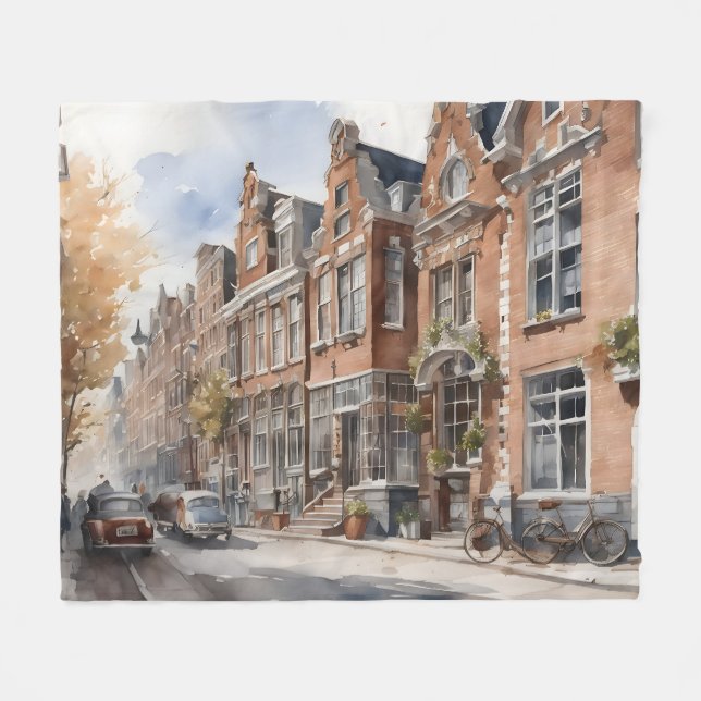 Amsterdam watercolor painting fleece blanket (Front (Horizontal))