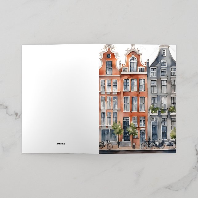 Amsterdam watercolor painting foil greeting card (Outside Laydown)