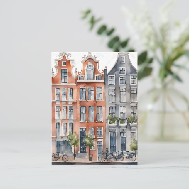 Amsterdam watercolor painting holiday postcard (Standing Front)