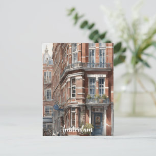 Amsterdam watercolor painting postcard