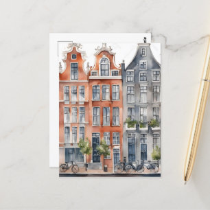 Amsterdam watercolor painting postcard