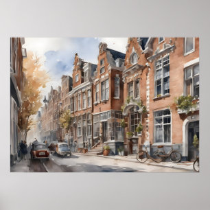 Amsterdam watercolor painting poster
