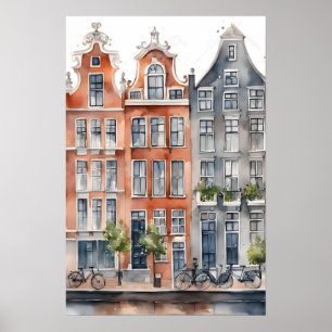 Amsterdam watercolor painting poster
