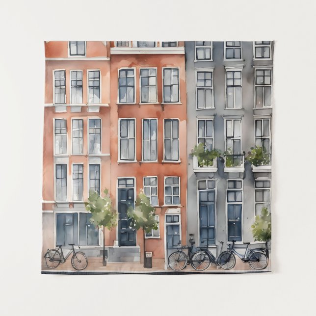 Amsterdam watercolor painting tapestry (Front)