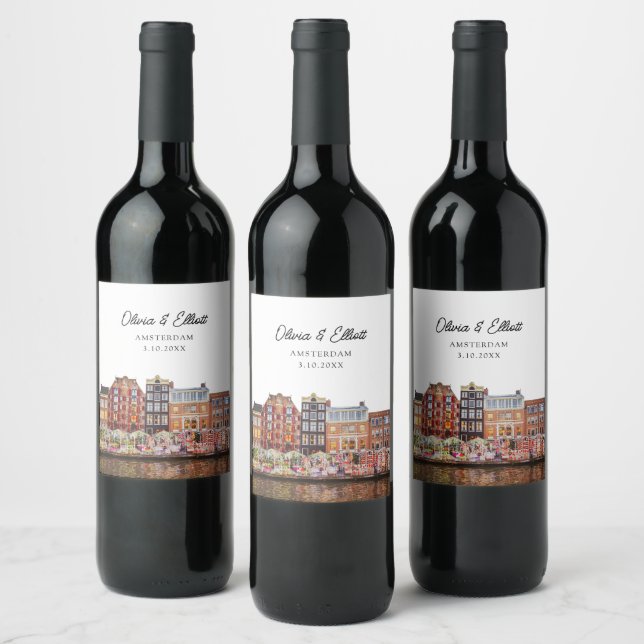 Amsterdam Wedding Favour Personalised Wine Label (Bottles)