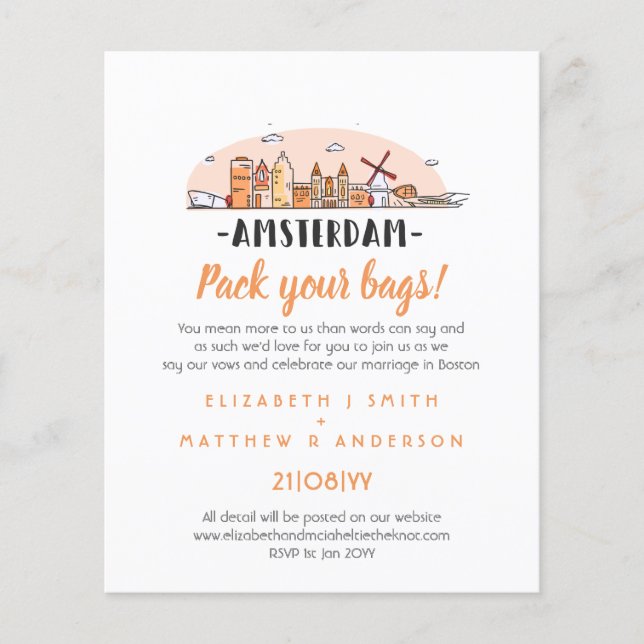 AMSTERDAM Wedding Handdrawn Skyline Modern Invite (Front)