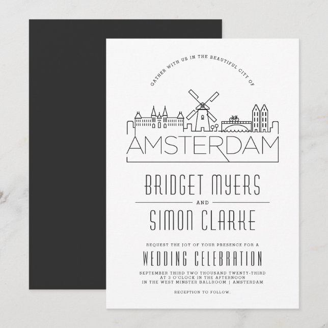 Amsterdam Wedding | Skyline Invitation (Front/Back)