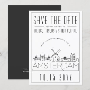 Amsterdam Wedding Stylised Skyline Save the Date Invitation