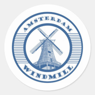 AMSTERDAM WINDMILL BLUE CLASSIC ROUND STICKER