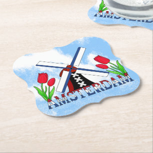 Amsterdam Windmill Tulips Netherlands Coasters