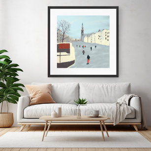 Amsterdam Winter Ice Skating on Canals Painting Poster