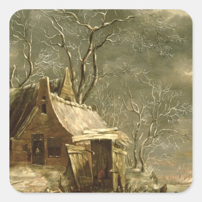 Amsterdam, winter scene, 17th century square sticker (Front)