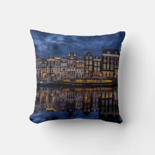 Amsterdam with Canals at Dusk Cushion
