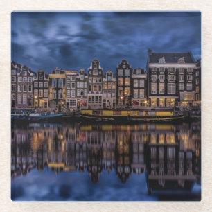 Amsterdam with Canals at Dusk Glass Coaster