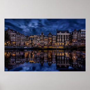 Amsterdam with Canals at Dusk Poster