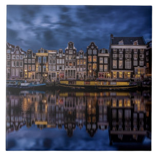 Amsterdam with Canals at Dusk Tile