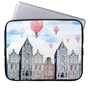 Amsterdam with hot air balloon laptop sleeve