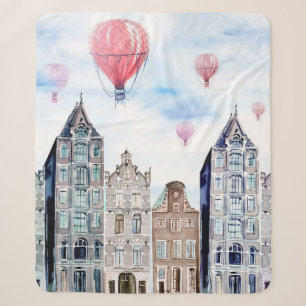 Amsterdam with hot air balloon sherpa blanket