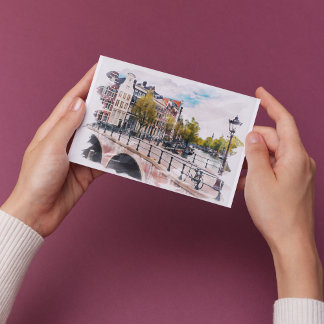 Amsterdam World Travel Vintage Aquarelle Retro Art Postcard