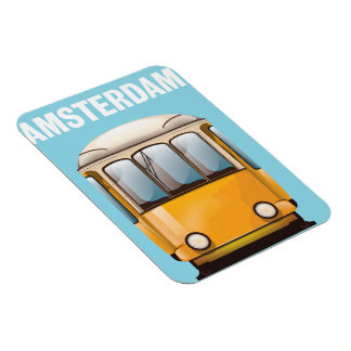 Amsterdam yellow tram travel poster magnet