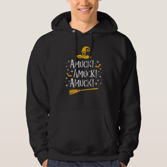Amuck Amuck Amuck  Broom Bats Hat Halloween Sister Hoodie (Front)