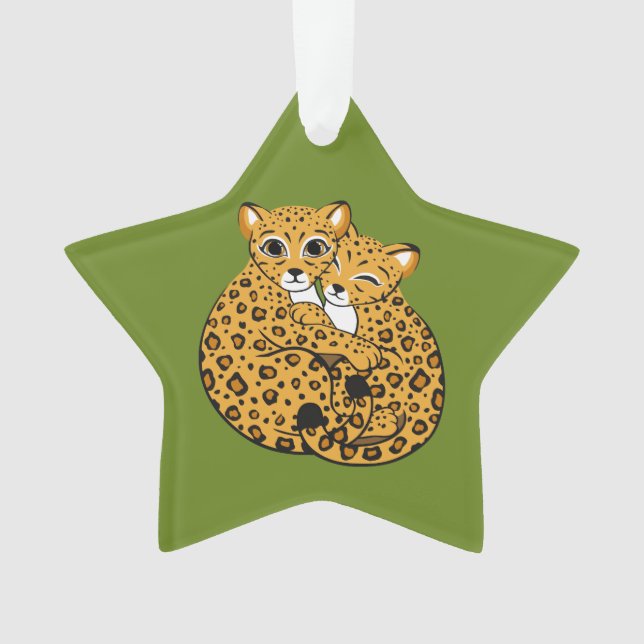 Amur Leopard Cubs Cuddling Art Ornament (Front)