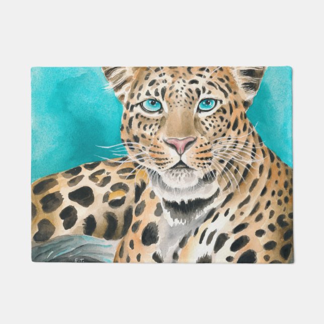Amur Leopard Watercolor Art Doormat (Front)