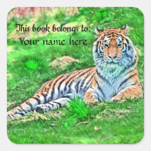 Amur Tiger in green "This book belongs to" Sticker