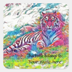 Amur Tiger in pink "This book belongs to" Sticker