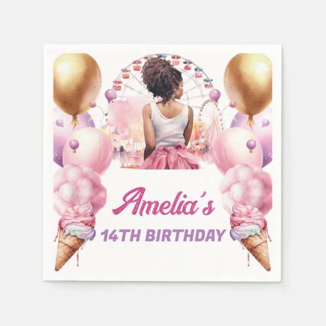 Amusement Park African American Birthday Napkin (Front)