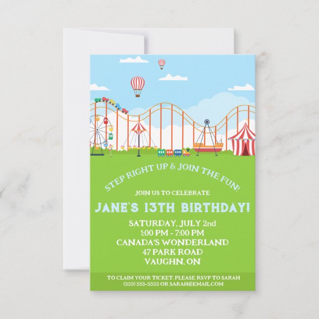 Amusement Park Birthday Party Invitation (Front)