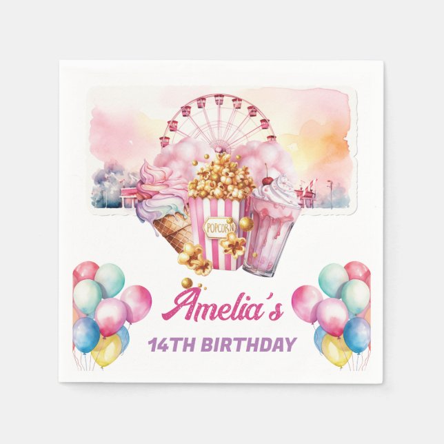 Amusement Park Birthday Personalised Napkin (Front)