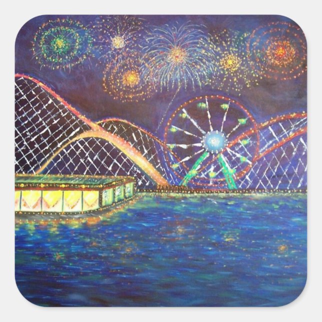 Amusement Park Fireworks Roller Coaster Sticker (Front)