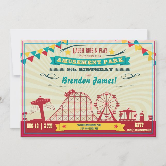 Amusement Park Funfair Carnival Birthday Invite (Front)