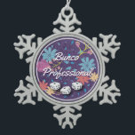 Amusing and Funny Floral Bunco Professional Snowflake Pewter Christmas Ornament<br><div class="desc">If you enjoy a good game of Bunco you will enjoy this rustic textured floral Bunco dice design. Bunco Professional ornament can be given during the holiday season or a unique Bunco prize. Complete with three white Bunco dice to remind you that your ready for a good game of Bunco....</div>