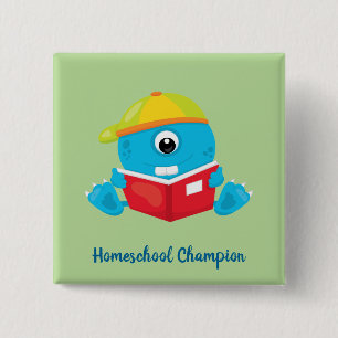 Amusing blue homeschool monster theme 15 cm square badge